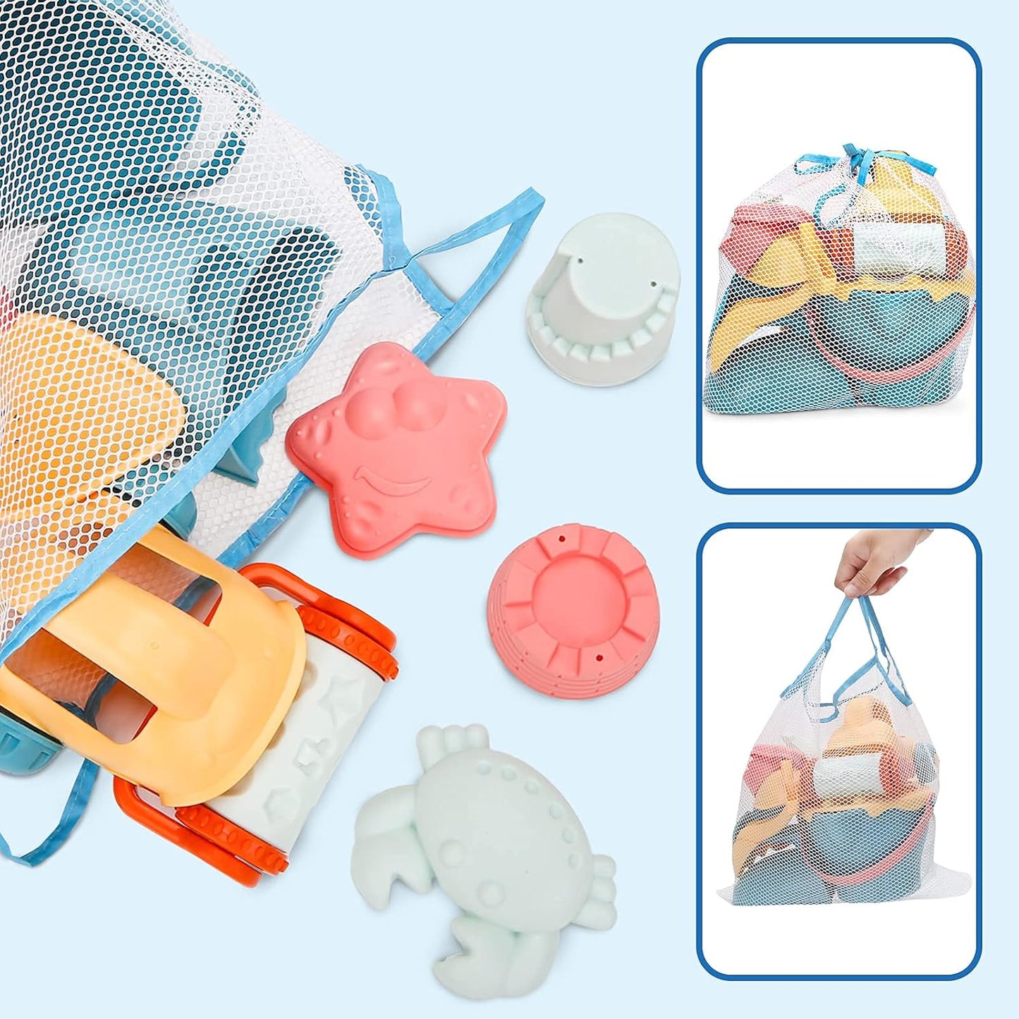 Sanlebi Sand Toy Set, Children's Sandpit Toy with Bucket, Sand Shapes, Mesh Bag, Beach Outdoor Games for Boys and Girls