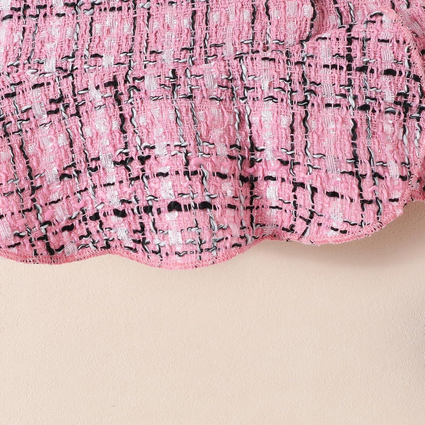 UUAISSO Kleinkind Baby Mädchen Kleidung Langarm Gerippte Oberteile Plaid Tweed Muster Rock Baskenmütze Herbst Knopf Outfits Sets