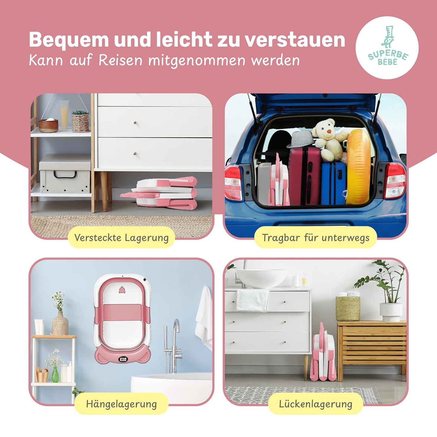 Faltbar Baby Badewanne Mit Rutschfestem Badewannensitz - Babywanne Xxl Mit Badethermometer - Von Der Geburt Bis 3 Jahre - Baby Bathtub - Babygeschenk - Geburtsgeschenke Für Mädchen & Jungen
