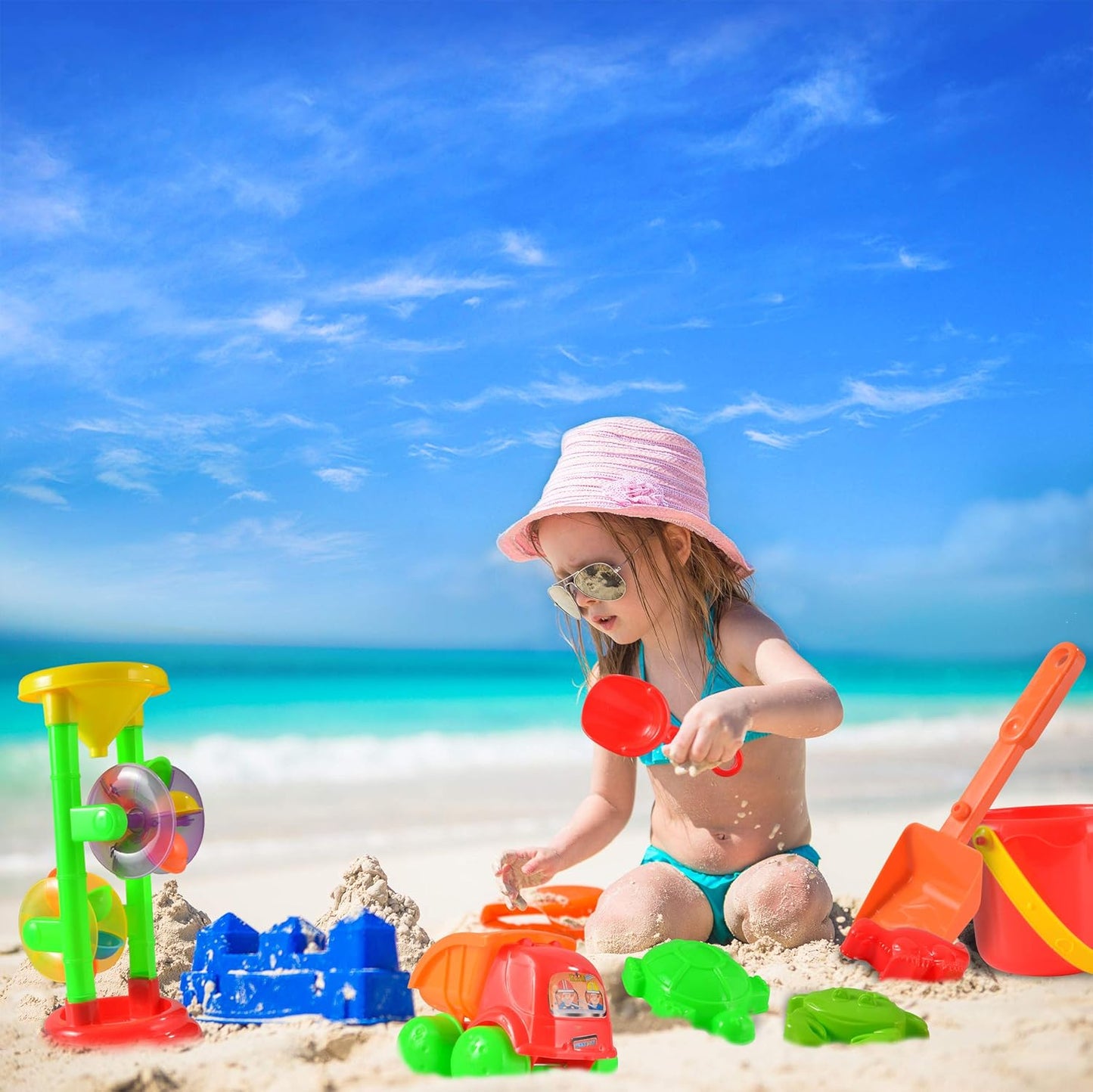 JOYIN 24 Piece Sandpit Toy Set, Beach Toy, Children's Sand Shapes, Mesh Bag, Beach, Sand Toy for Boys Girls Children Sand Toy from 3 4 5 Years