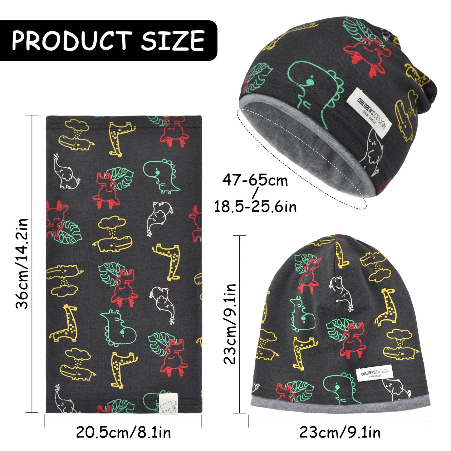 Kinder Beanie Mütze & Loop Schal Set, 95% Baumwolle Mütze Schal Set Mädchen Jungen 2-8 Jahren, Schlauchschal Warme Wintermütze Strickmützen für Herbst Winter Frühling