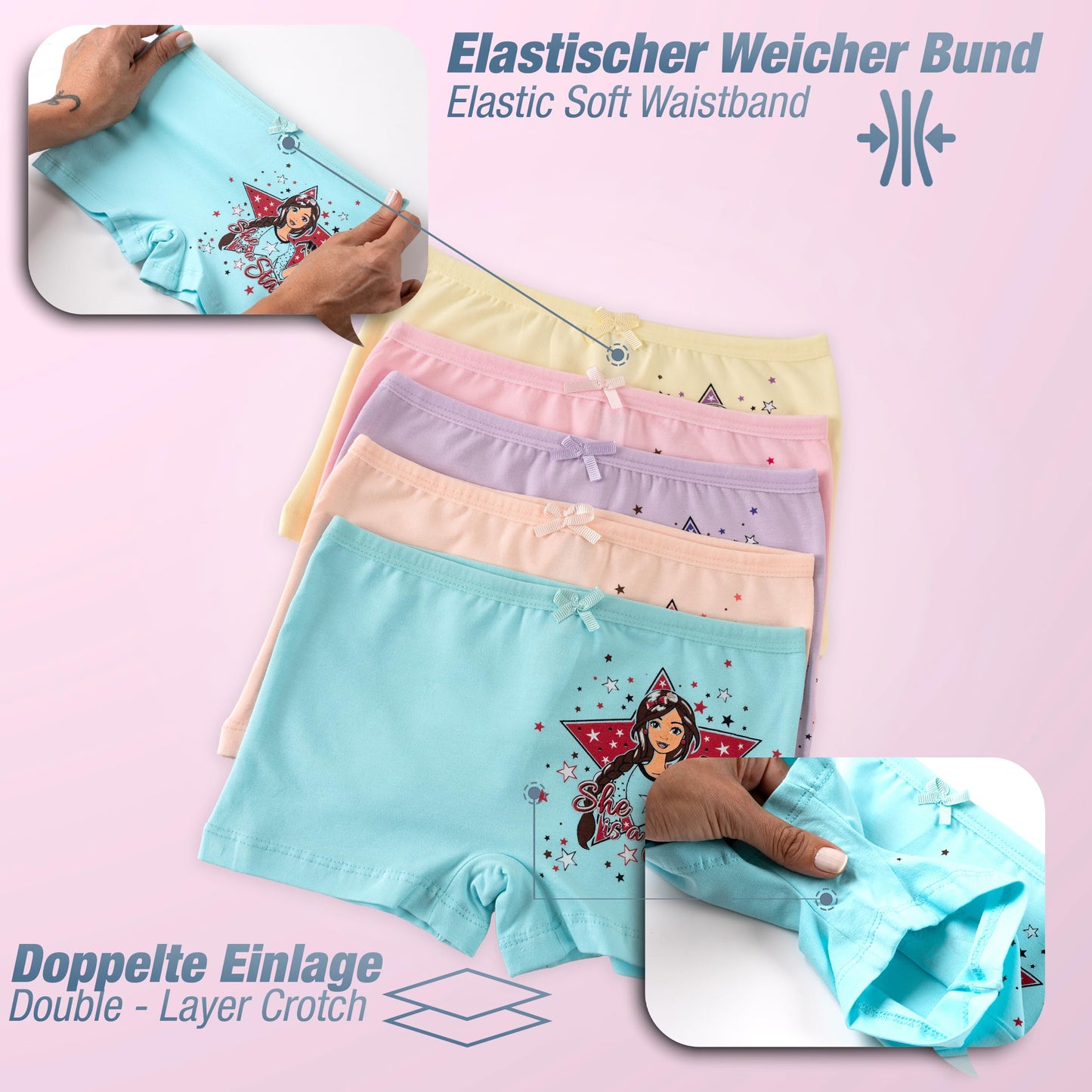 LOREZA ® 10er Pack Mädchen Pantys Boxershorts Unterwäsche aus Baumwolle - Gr. 92-170