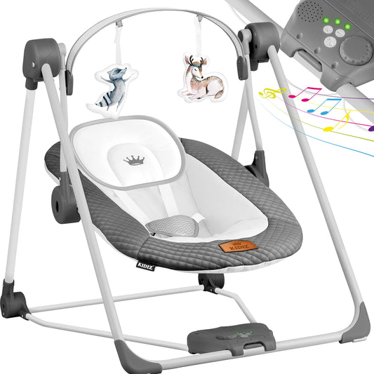 KIDIZ® Baby Rocker Baby Swing with 5 Speed Settings Foldable Baby Rocker Swing Baby High Chair with Play Arch Toys 5 Soothing Natural Sounds Newborn Anthracite