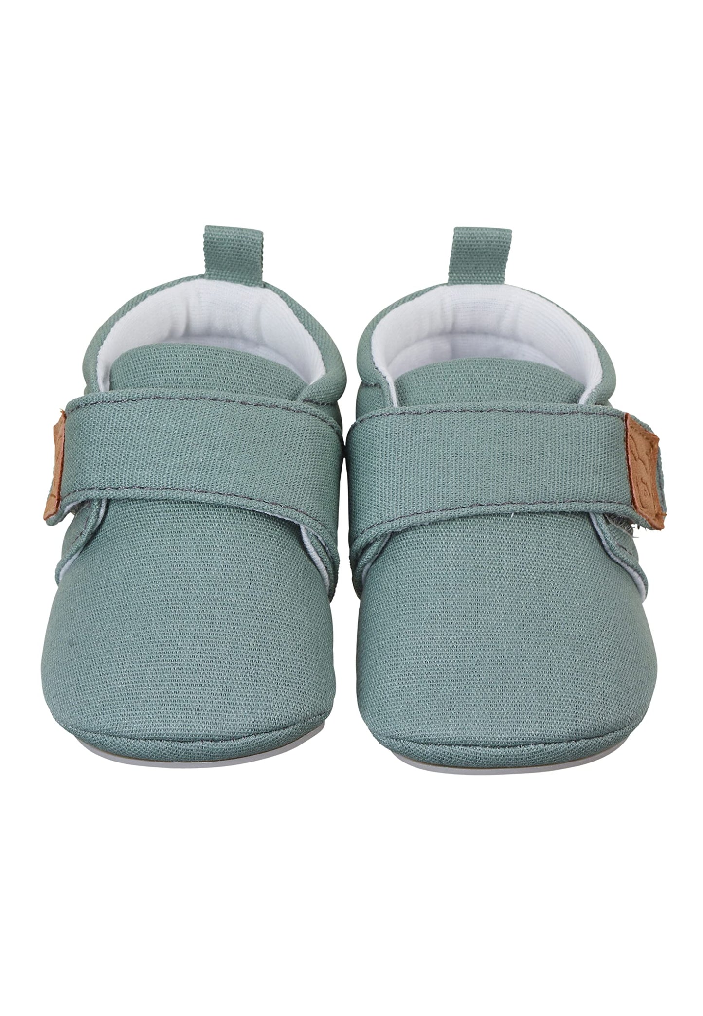 Sterntaler Krabbelschuhe uni - Baby Schuhe aus Canvas mit Klettverschluss - Baby und Kleinkind Hausschuh - aufgenähte Sternen Sohle rutschfest - Unisex Sneaker mit Jersey Futter - steingrün