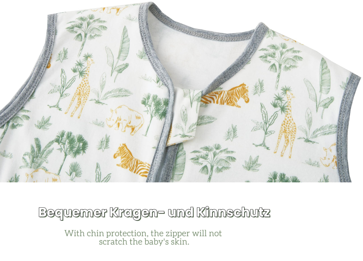 Chilsuessy Children's Sleeping Bag 1.5 Tog Pack of 2 Baby Sleeping Bag Made of 100% Cotton, Baby All-Year Sleeping Bag Pyjamas for Boys and Girls, 1.5 Tog/Elephant Lion + Green, 110 cm / Baby Height