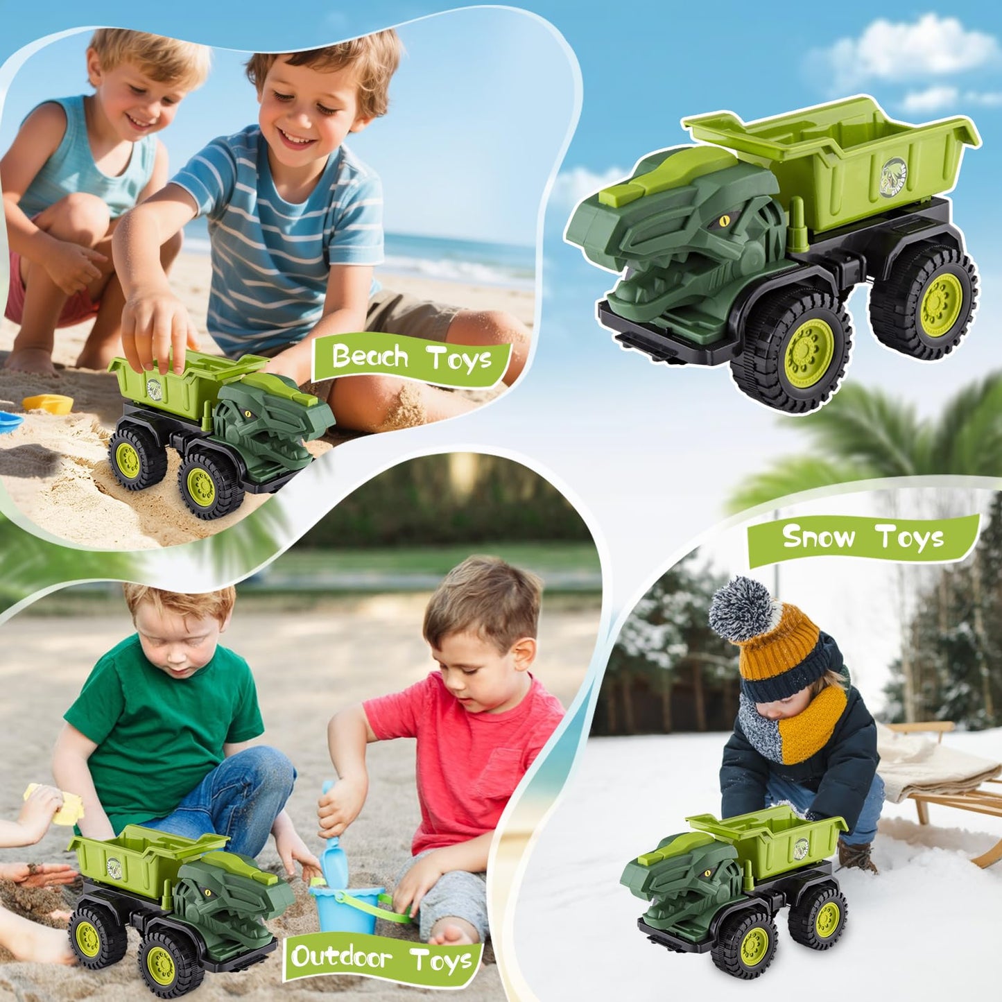 Baustellenfahrzeuge ab 3 Jahren, Set mit 3 Dinosaurier-Sandgruben-Spielzeugset mit Bagger, Transporter, Muldenkipper, robustem Sandspielzeugfahrzeugen Auto, geeignet als Sandspielzeug für Kinder ab 2+ (01)