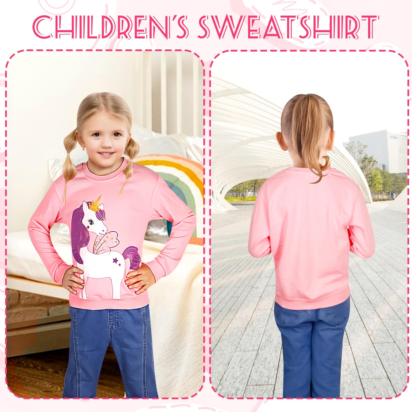 Baogaier Sweatshirt Mädchen Pullover Baumwolle Leichtgewicht Casual Sport Langarmshirt Pailletten Pelzig Tierdruck Kinder Kleidung Langarm Rundhalsausschnitt Tops 2-7 Jahre, Gr.92-122