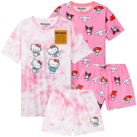 Get Trend Schlafanzug Mädchen Kurz 2er Pack Kawaii Pyjama Kinder Sanrio Kuromi Bequeme Schlafanzüge Teenager Mädchen Geschenk Idee