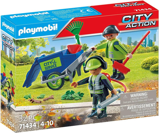 PLAYMOBIL City Action 71434 Stadtreinigungsteam, Stadtreinigung, Figuren und Mülltonne zum Schieben, Spielzeug für Kinder ab 4 Jahren