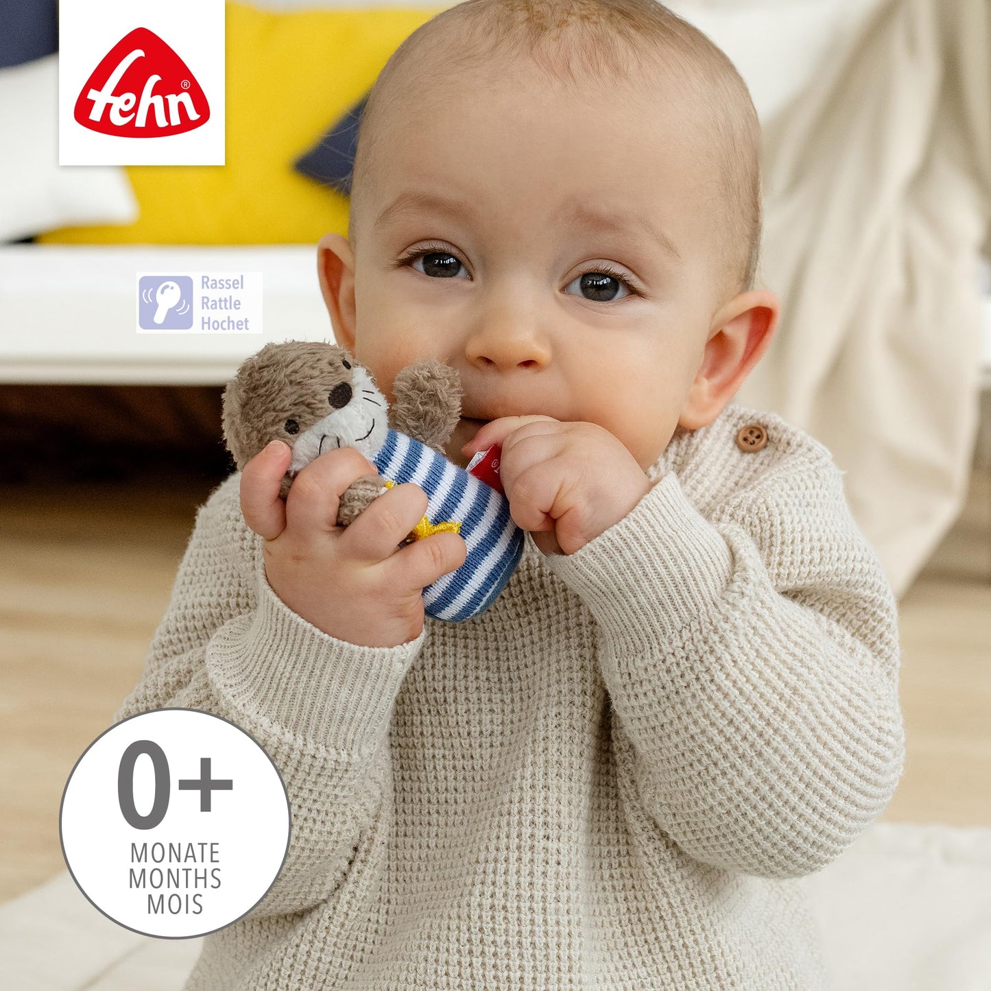 Fehn Mini-Rassel Otter – Mini-Greifling zum Rasseln, Fühlen, Spielen mit kuschelweichem Stoff-Tier – ein treuer Begleiter für Babys und Kleinkinder ab 0+ Monaten