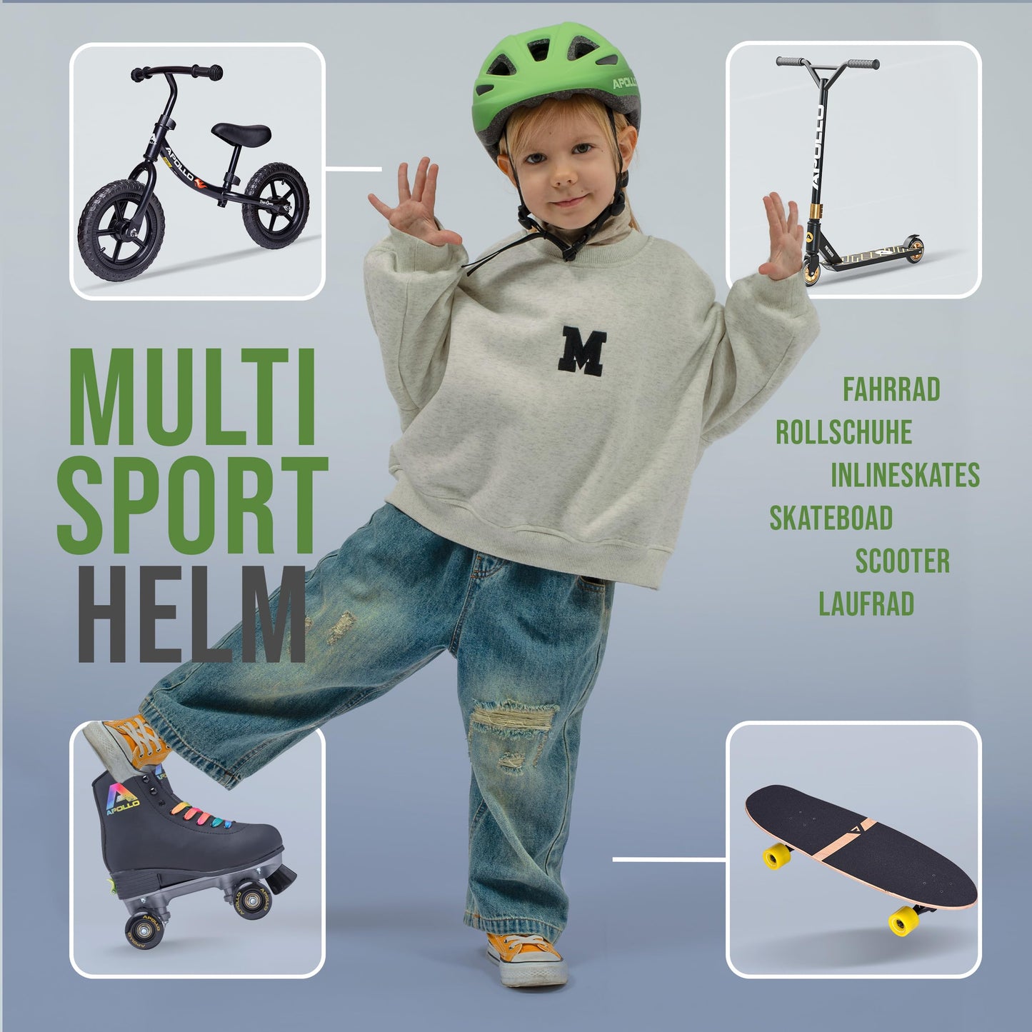 Apollo Kinder Fahrradhelm, Helm für Kinder & Jugendliche, Multisport Helm, Fahrradhelm Mädchen, Fahrradhelm Jungen, Kinderhelm ab 3 Jahre, Verstellbarer Kinder-Helm, ab Größe 48, für Fahrrad & Roller