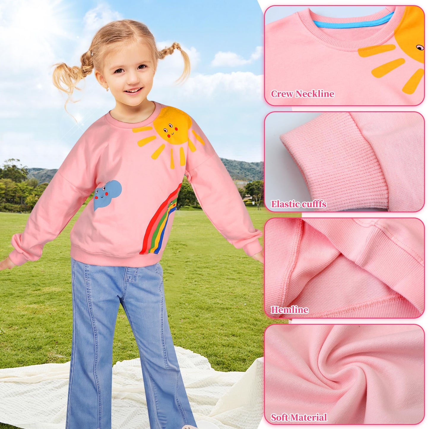 Baogaier Sweatshirt Mädchen Pullover Baumwolle Leichtgewicht Casual Sport Langarmshirt Pailletten Pelzig Tierdruck Kinder Kleidung Langarm Rundhalsausschnitt Tops 2-7 Jahre, Gr.92-122