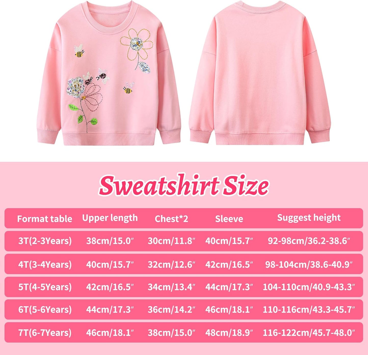 JinBei Sweatshirt für Mädchen Kinder Pullover Baumwolle Top Casual Jumper Kleinkind Langarmshirt Warme Kleidung, Alter 2-7 Jahre alt, Gr.92-122