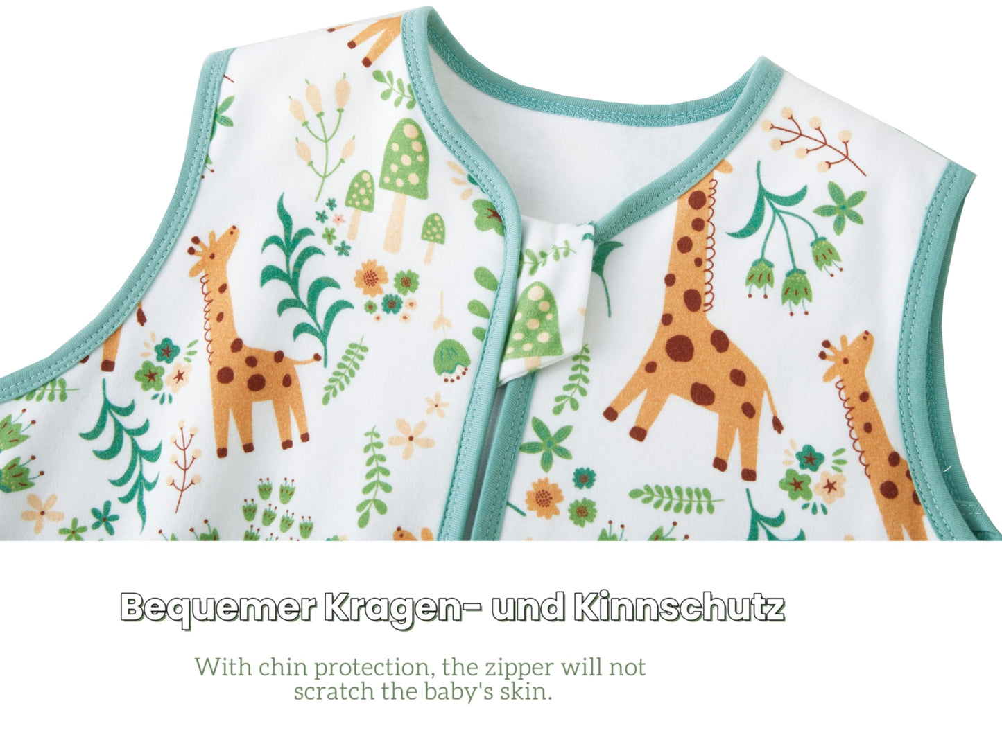 Chilsuessy Children's Sleeping Bag 1.5 Tog Pack of 2 Baby Sleeping Bag Made of 100% Cotton, Baby All-Year Sleeping Bag Pyjamas for Boys and Girls, 1.5 Tog/Elephant Lion + Green, 110 cm / Baby Height