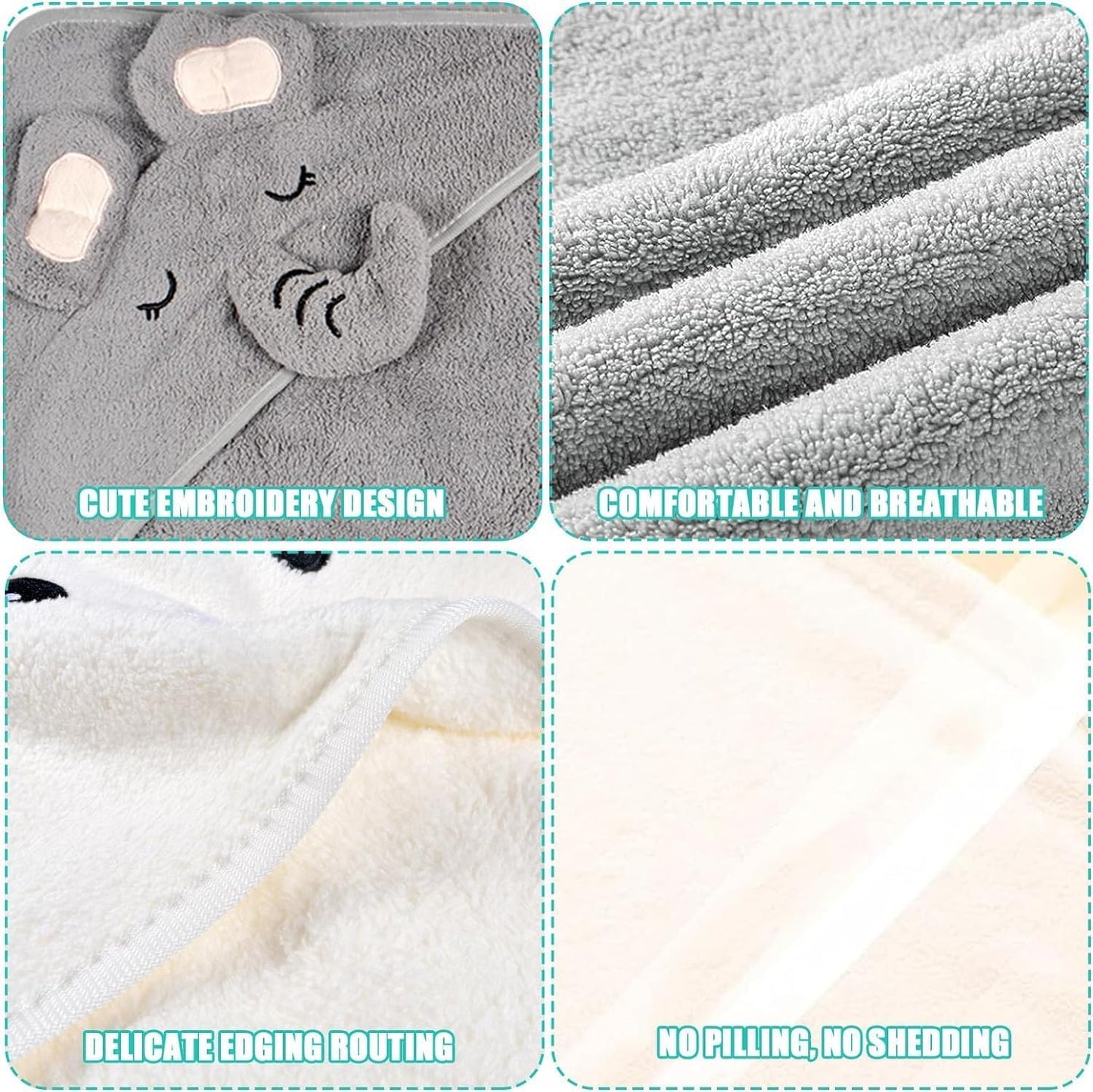 UieaMsio 3 Stücke Kapuzenhandtuch Baby, Niedliches Handtuch Mit Kapuze, 80X80cm Babybadetücher, Weich & Super Saugfähig