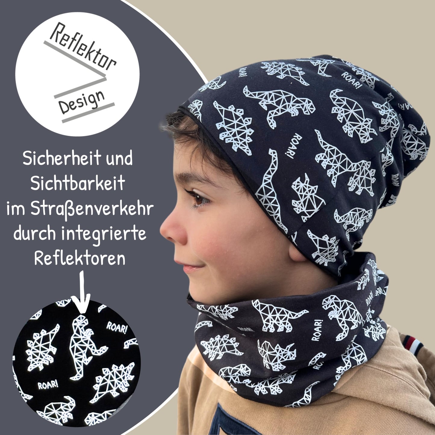 Heckbo 360° Reflector Children's Hat & Loop Scarf Set, Many Designs, 2–8 Years, 95% Cotton, Soft & Easy-Care Stretch Material, for Boys, Girls, Beanie for Spring, Summer, Autumn, Winter