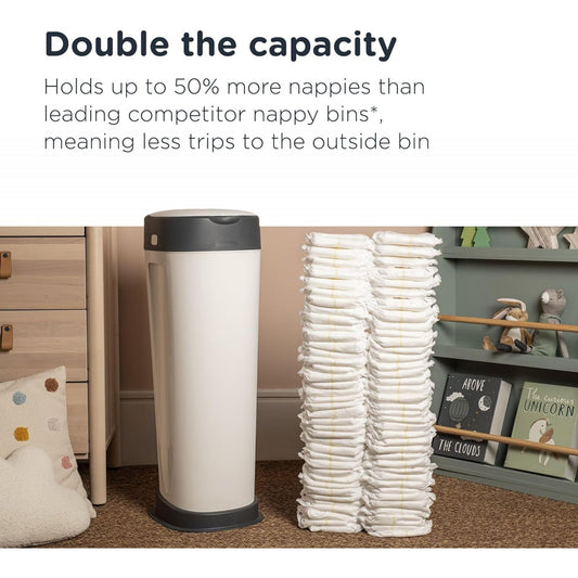 Tommee Tippee Twist & Click Nappy Bin XL, Holds up to 60 Nappies, 76 cm High, Environmentally Friendly System with 1 Refill Cassette with Sustainably Covered Antibacterial Greenfilm