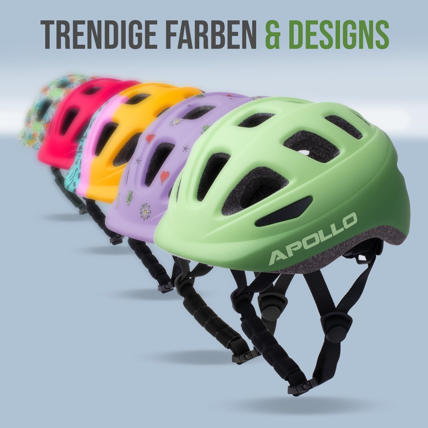 Apollo Kinder Fahrradhelm, Helm für Kinder & Jugendliche, Multisport Helm, Fahrradhelm Mädchen, Fahrradhelm Jungen, Kinderhelm ab 3 Jahre, Verstellbarer Kinder-Helm, ab Größe 48, für Fahrrad & Roller