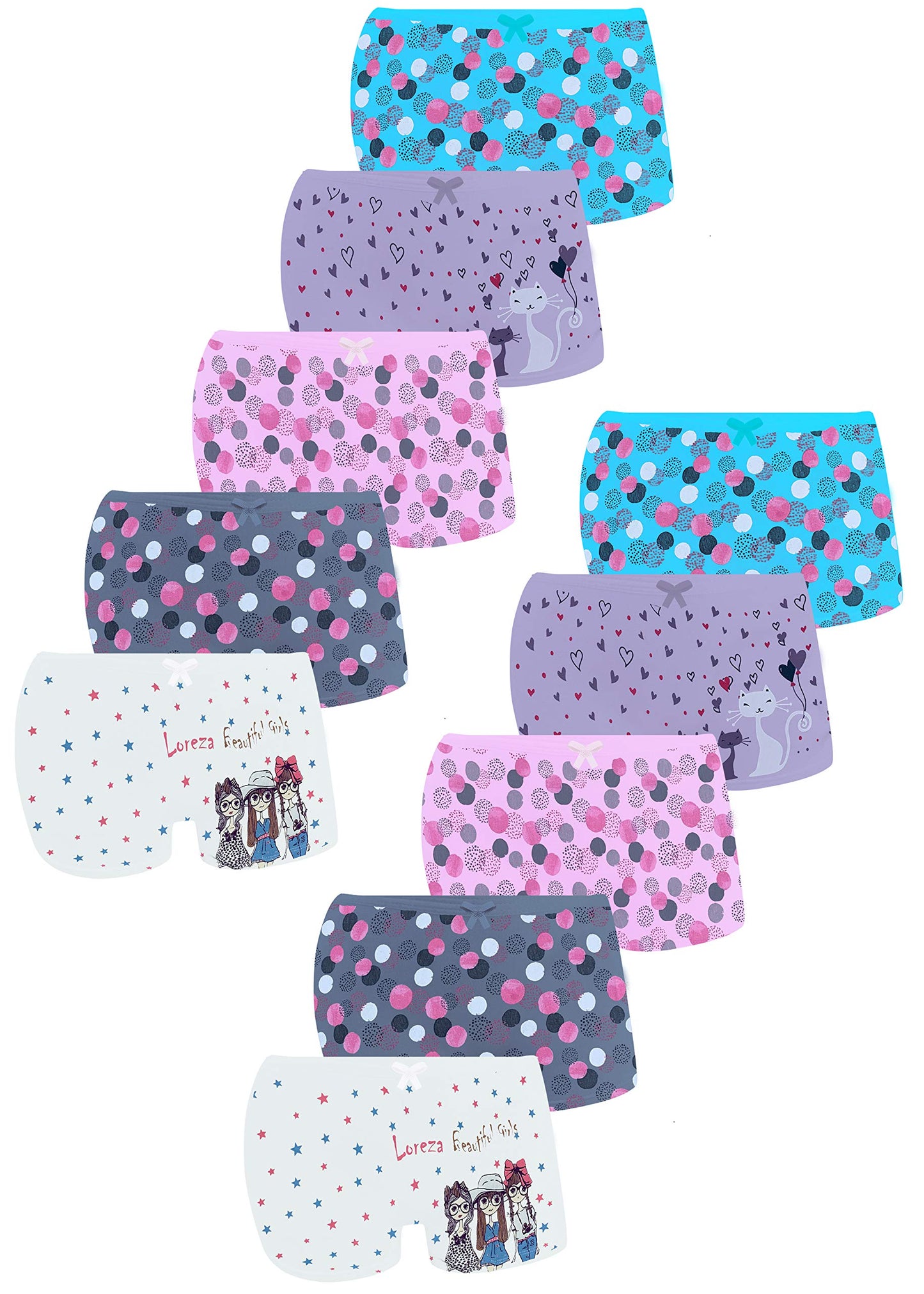 LOREZA ® 10er Pack Mädchen Pantys Boxershorts Unterwäsche aus Baumwolle - Gr. 92-170