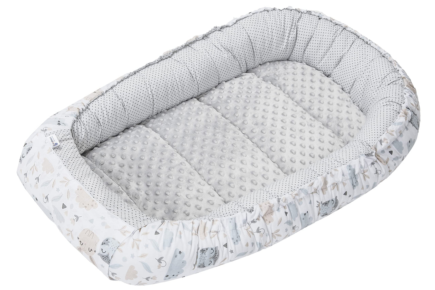 Medi Partners Babynestchen Babynest Set 100x60x15 Kuschelnest 5 teilig herausnehmbarer Einsatz Kokon Nestchen Babys Neugeborene 100% Baumwolle (REH mit Grauem Minky) - Meloni2
