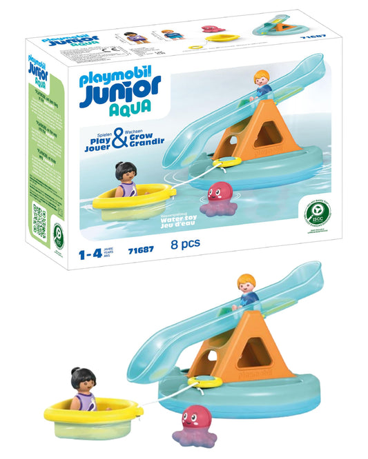 PLAYMOBIL Junior Aqua 71687 Bath Island with Water Slide Sustainable Toy for Children from 1 Year