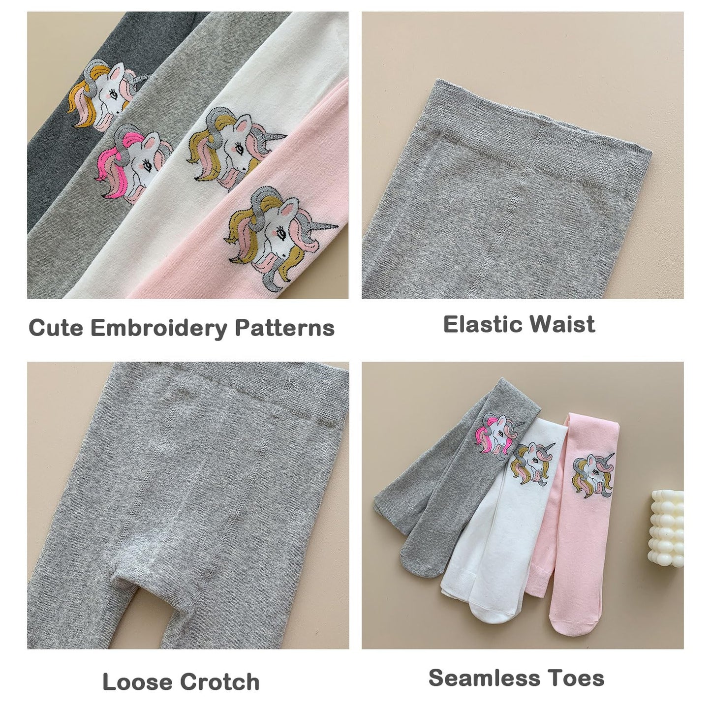 Silkglory Pack of 3 Baby Tights for Girls, Tights for Girls with Cute Glitter Print Pattern, Full Footed Leggings Tights for Newborns Toddlers 2-12 Years
