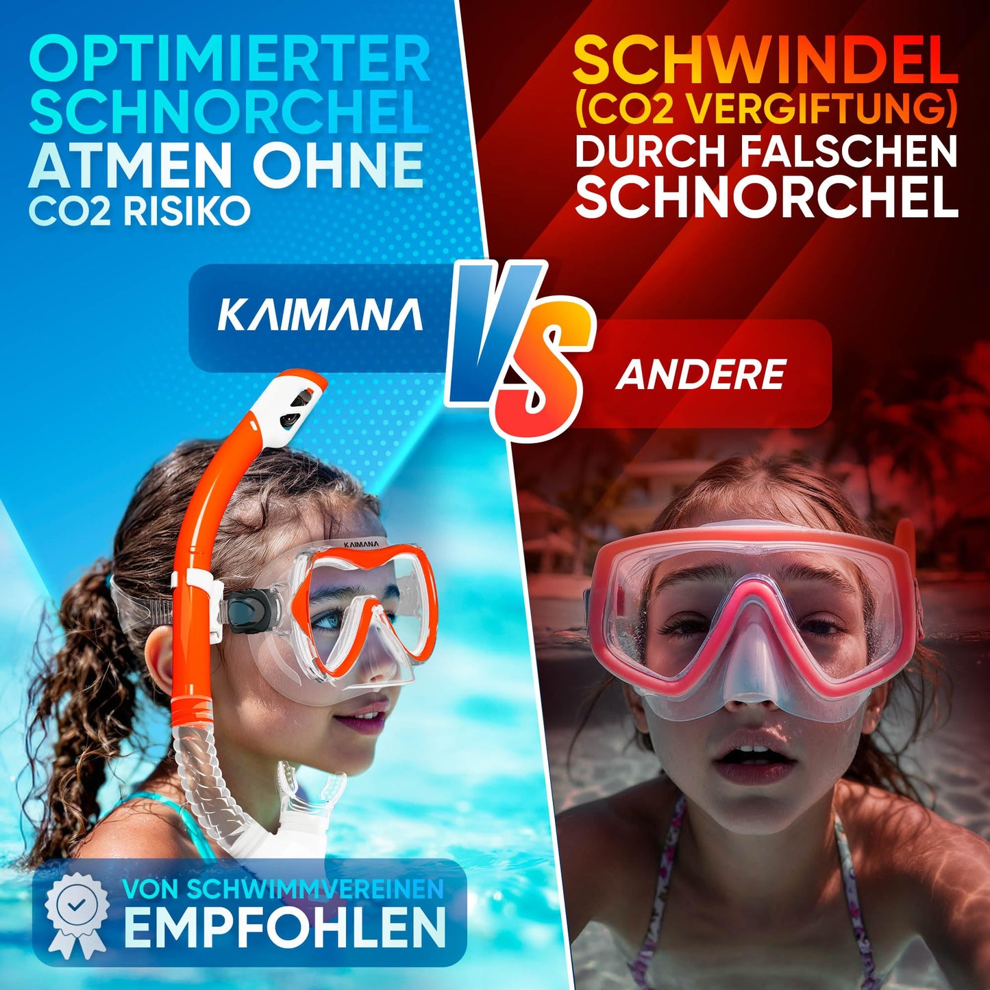 Das Neue KAIMANA® SeaExplorer Schnorchelset Kinder + Tragetasche, Taucherbrille mit Schnorchel, Taucherbrille Kinder, Alternative zur Schnorchelmaske Kinder, Taucherbrille mit Stoffband/Silikonband