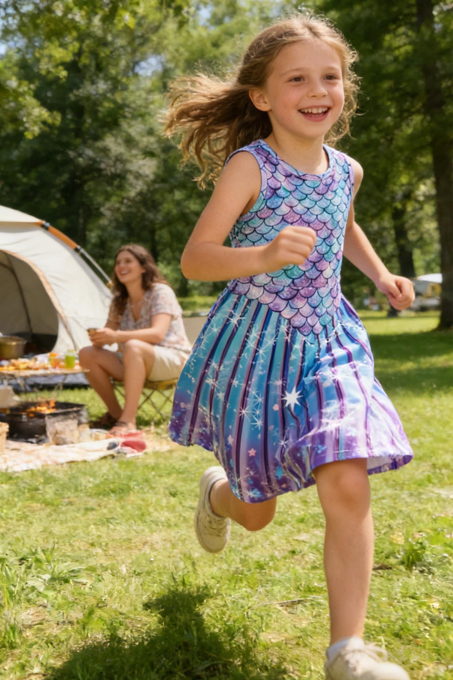 Mädchenkleid Schmetterling A-Linie Ärmelloses Sommerkleid Buntes Kleid 4-12 Jahre