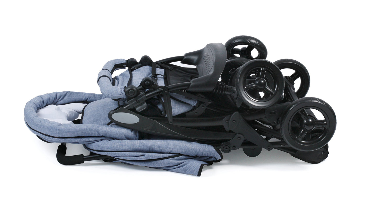 CHIC 4 BABY - Geschwisterwagen DUO mit Tragetasche und Regenschutz, Geschwisterkinderwagen für zwei Kinder, Zwillingswagen, Zwillingsbuggy, Tandemkinderwagen, Tandembuggy, Kinderwagen, Jeans grau
