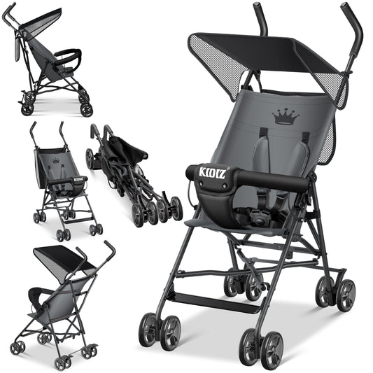 KIDIZ® City Buggy Foldable 360° 4 Inch Wheels Including Sun and Rain Cover Foldable 5-Point Safety Belt from 6 Months Anthracite - Meloni2