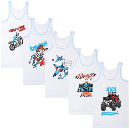 LOREZA ® 5 Pack Jungen Unterhemden 100% gerippte Baumwolle ohne Seitennaht Tank Top