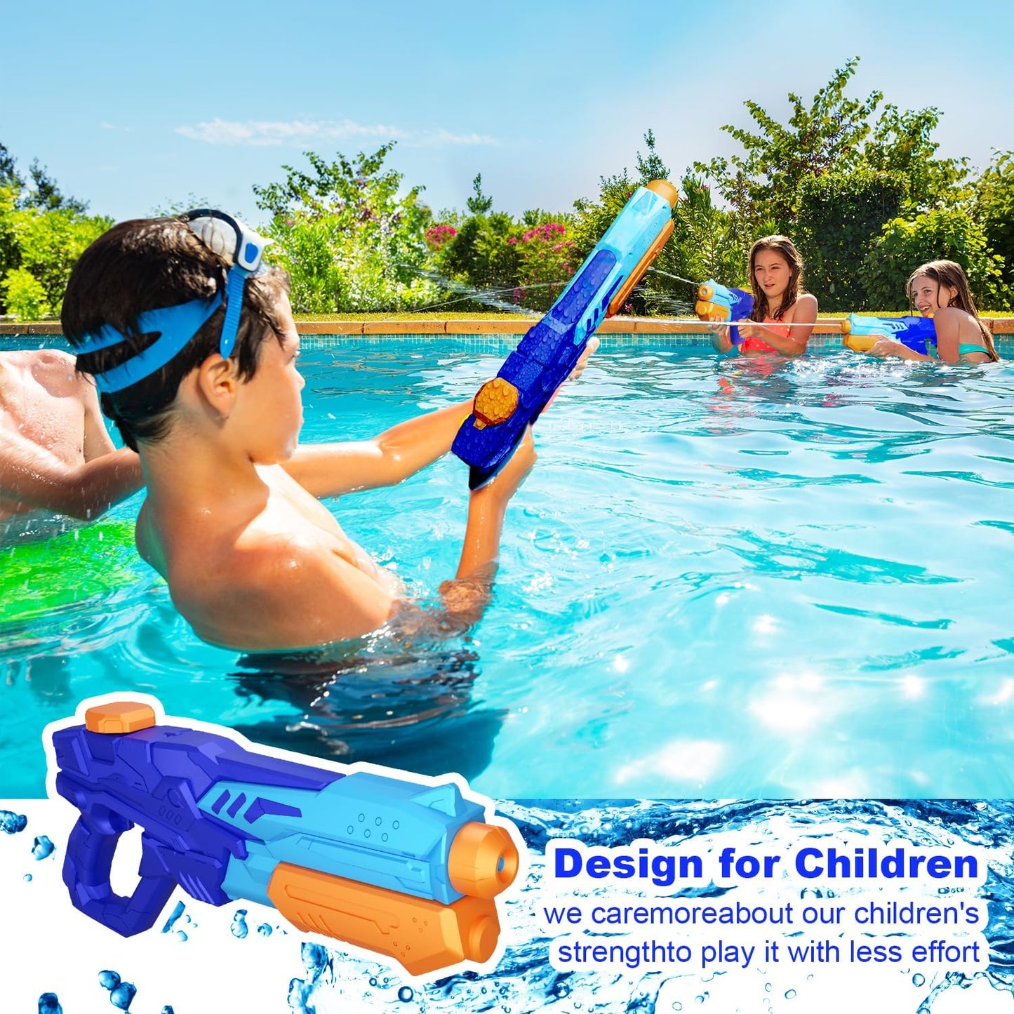 MOZOOSON Packung mit 2 600 ml Wasserpistolen für Kinder, große Kapazität mit Reichweite bis zu 8-10 m, Wasserspielzeug für Mädchen Jungen Sommerpartys im Freien, Strand, Pool