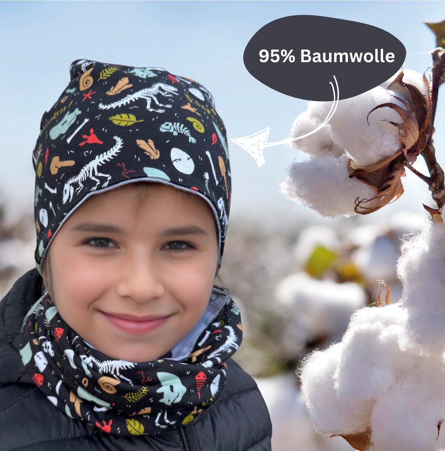 HECKBO Children's Beanie Hat & Scarf, Tube Scarf Set, for Girls and Boys, 95% Cotton, Autumn, Spring, Winter