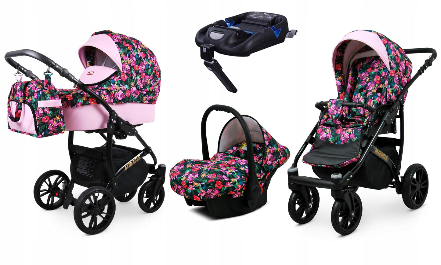 BabyLux Miracle 2-in-1 Baby Pushchair Deep and Pushchair with Accessories Adjustable and Foldable Aluminium Construction Waterproof Non-Removable Wheels Gold Leaf