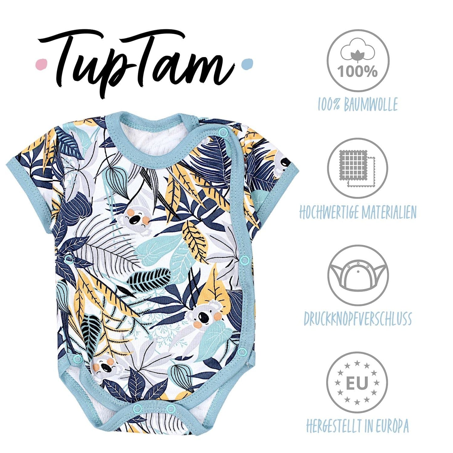 TupTam Baby Body Kurzarm Jungen – Wickelbody Kurzarm aus Baumwolle im 5er Set – OEKO-TEX Zertifiziert