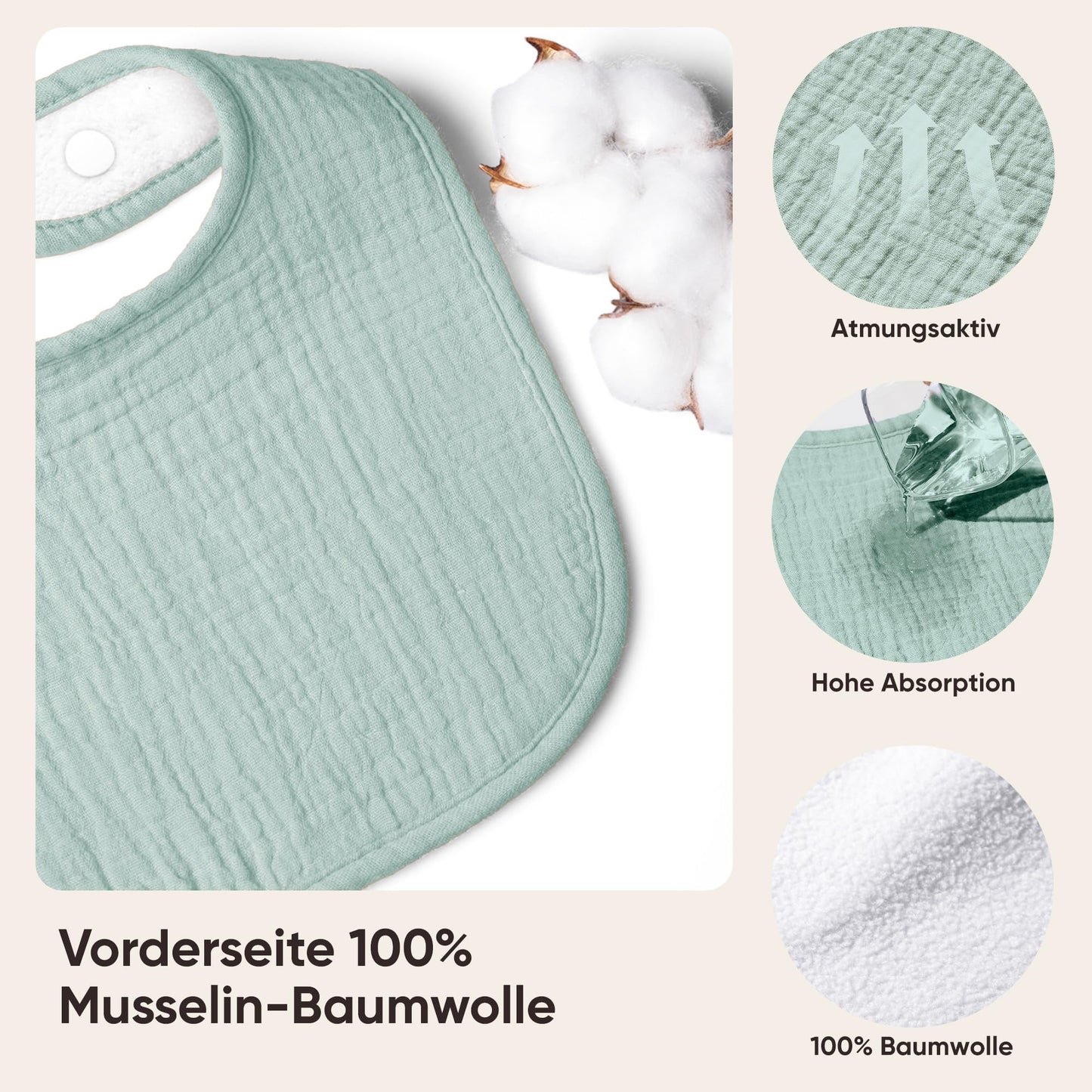 Bearmoss Lätzchen Baby Musselin Sabberlätzchen für Babys, 100% Baumwolle Quadratische Halstuch Baby Verstellbare Babylätzchen Weiche Sabberlätzchen für Junge und Mädchen,8 Stück