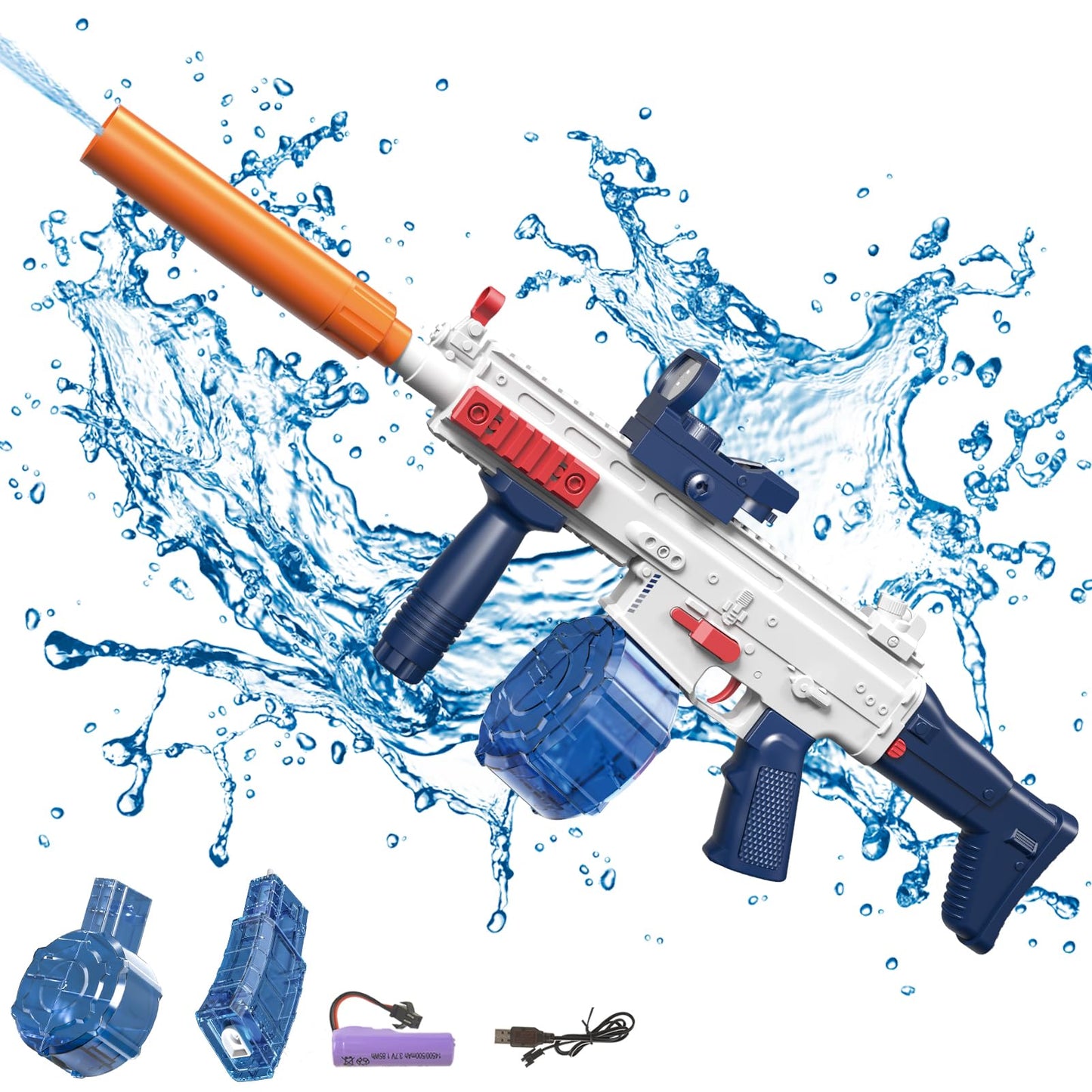 Elektrische Wasserpistole Sehr Stark Wassermaschinenpistole mit Wiederaufladbare Batterie Squirt Gun Wasser Spielzeug bis zu 20ft,Outdoor Water Gun Schießspiel für Erwachsene and Kinder (Blau)