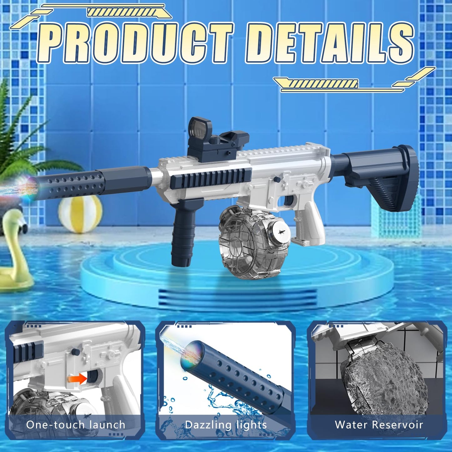 Elektrische Wasserpistole Sehr Stark Wassermaschinenpistole mit Wiederaufladbare Batterie Squirt Gun Wasser Spielzeug bis zu 20ft,Outdoor Water Gun Schießspiel für Erwachsene and Kinder (Blau)