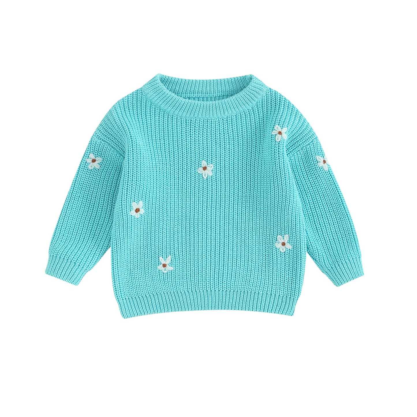 Geagodelia Baby Mädchen Gestrickt Pullover Langarm Rundhalsausschnitt Blume Winter Warm Gerippt Stricken Klobig Top Weich Kleinkind Kleidung Herbst Outwear