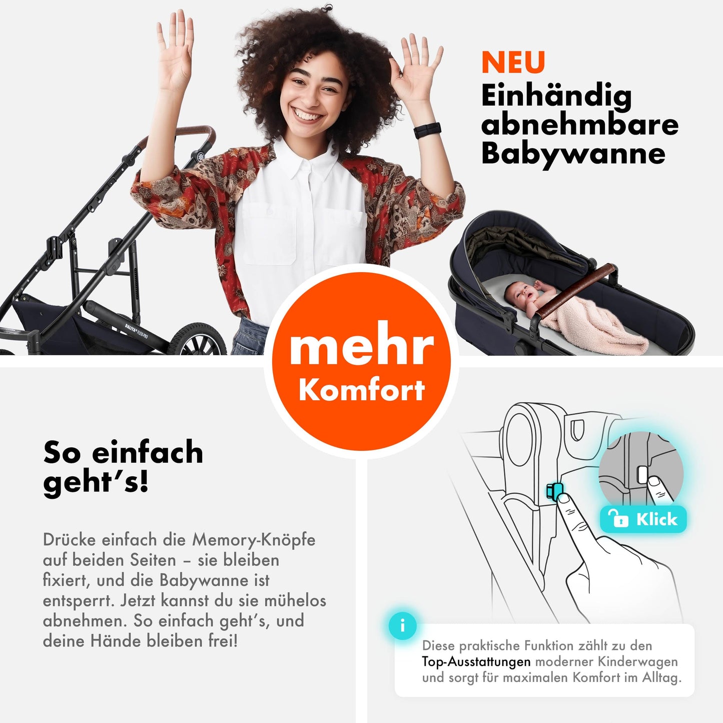 Daliya® FLEXI-PRO M 2in1 Kombikinderwagen & Buggy – XXL-Set, Reise-Kinderwagen mit Einhand-Abnahme, Wetterschutz, Sportsitz, Wickeltasche, Spieltisch, Regenschutz, dicke Matratze (Olivgrün)