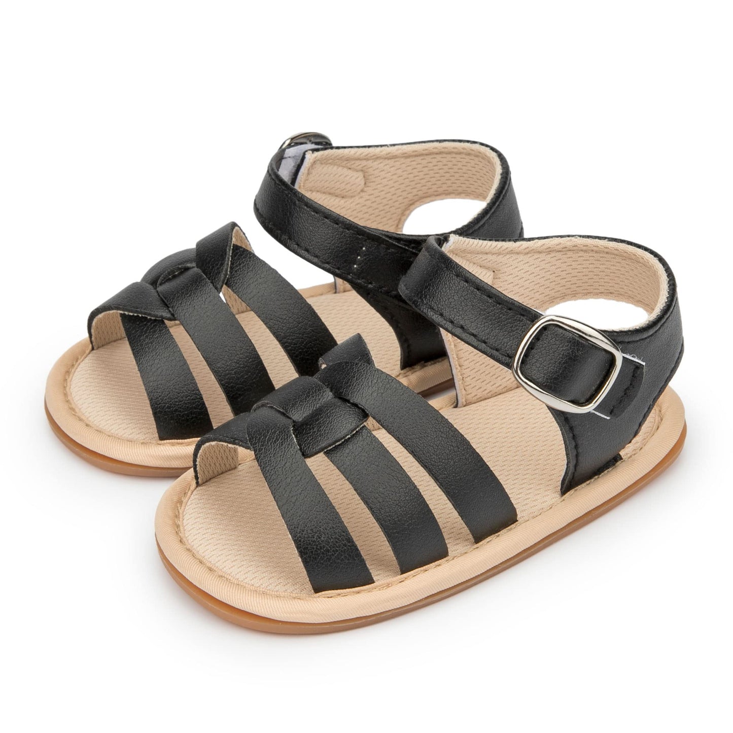 Sonsage Infant Baby Girls Boys Summer Sandals Newborn Bow Crib Sandals Outdoor Beach Toddler PU Leather Soft Rubber Sole Dress Flat First Walking Shoes, a01 Black, 3-18 Months
