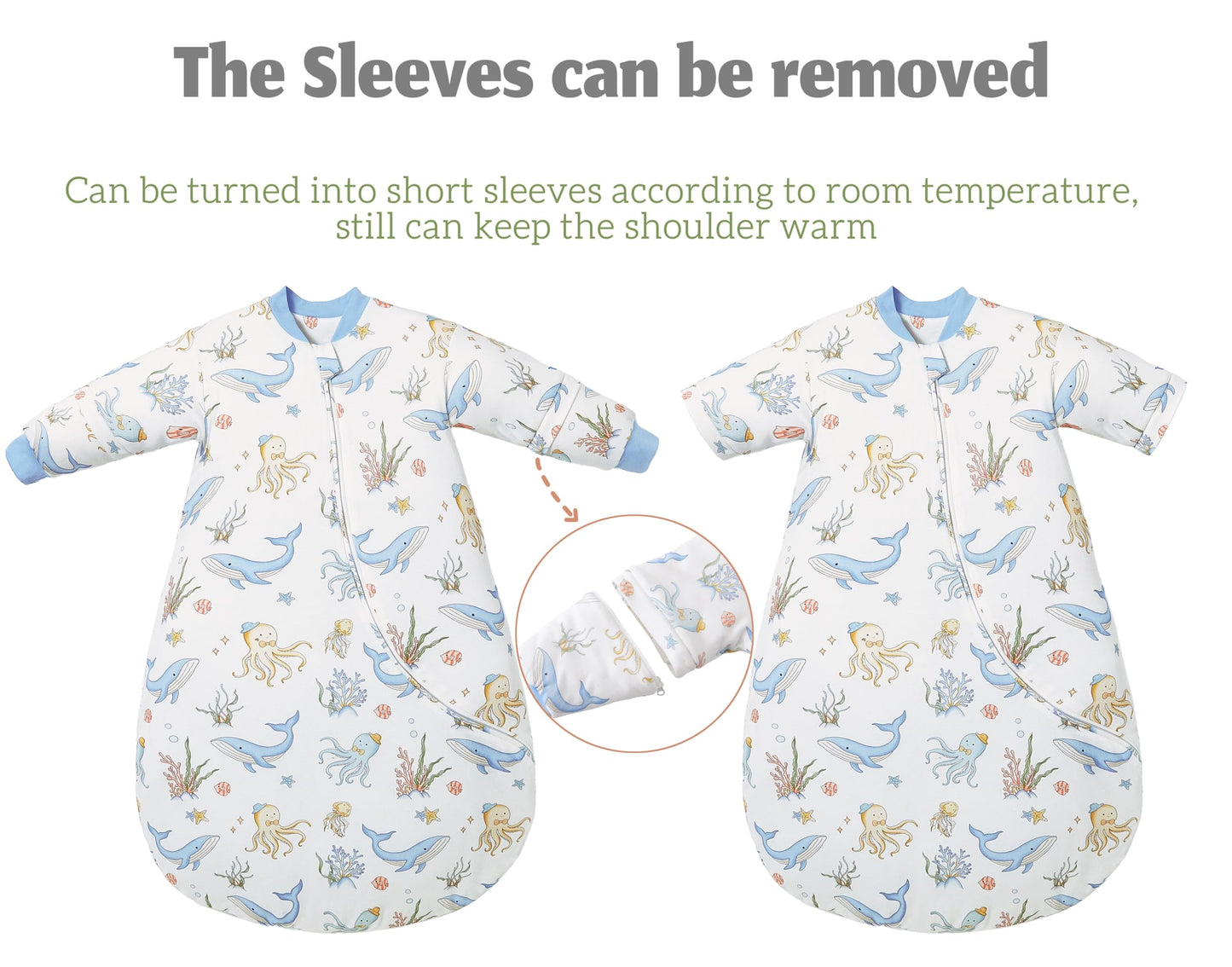Chilsuessy Baby Sleeping Bag Winter with Removable Long Sleeve Organic Cotton Baby Sleeping Bag Small Children All-Year Sleeping Bag Pyjamas for Boys and Girls, Crown/2.5 Tog, 75-90 cm