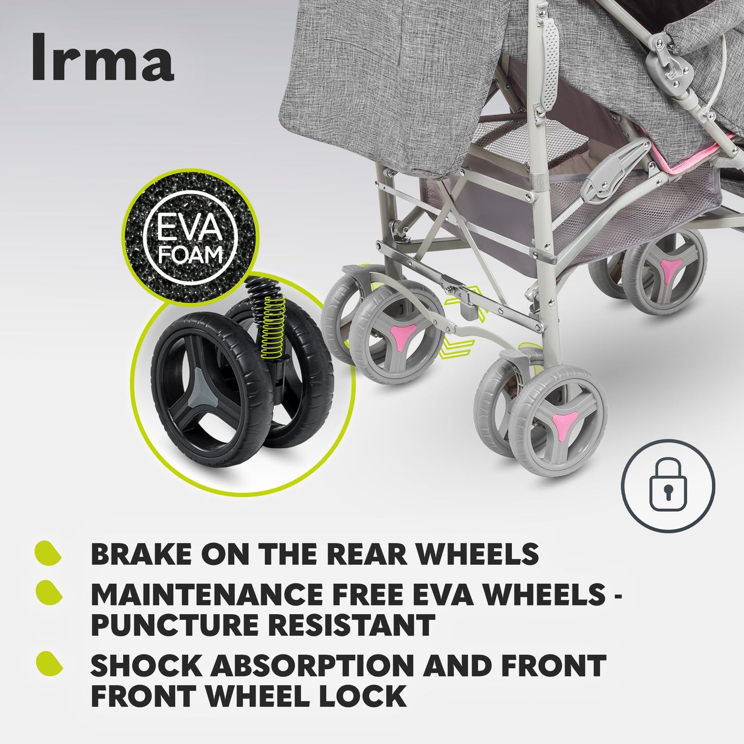 Lionelo Irma Pushchair up to 15 kg, Lightweight Modern Pushchair with Reclining Function, Foldable, Large 6 Inch Wheels, Large Basket, Bag, Mosquito Net