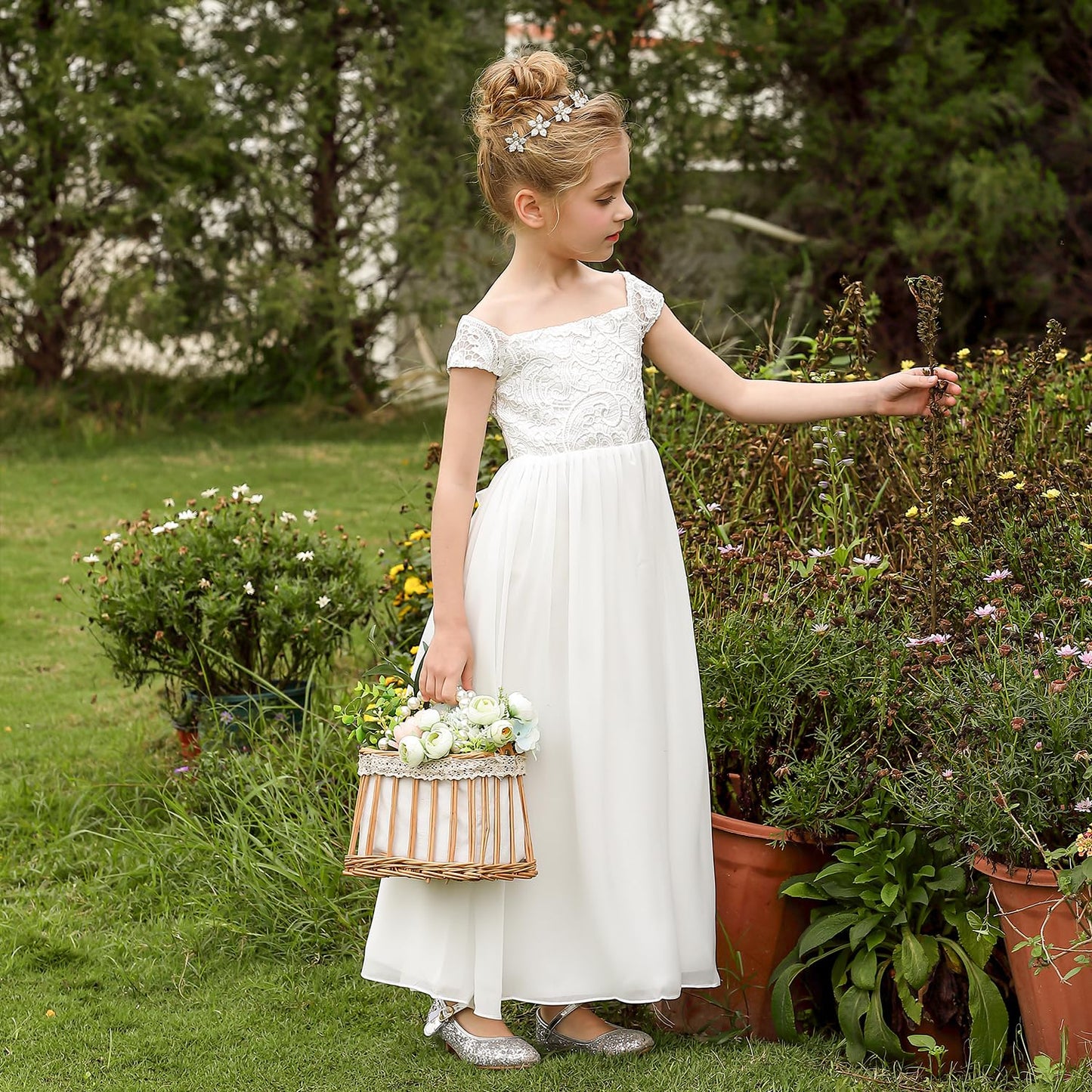 PLWEDDING Chiffon A-Line Flower Girl Dress First Communion Dresses Kids Birthday Wedding Party Dresses
