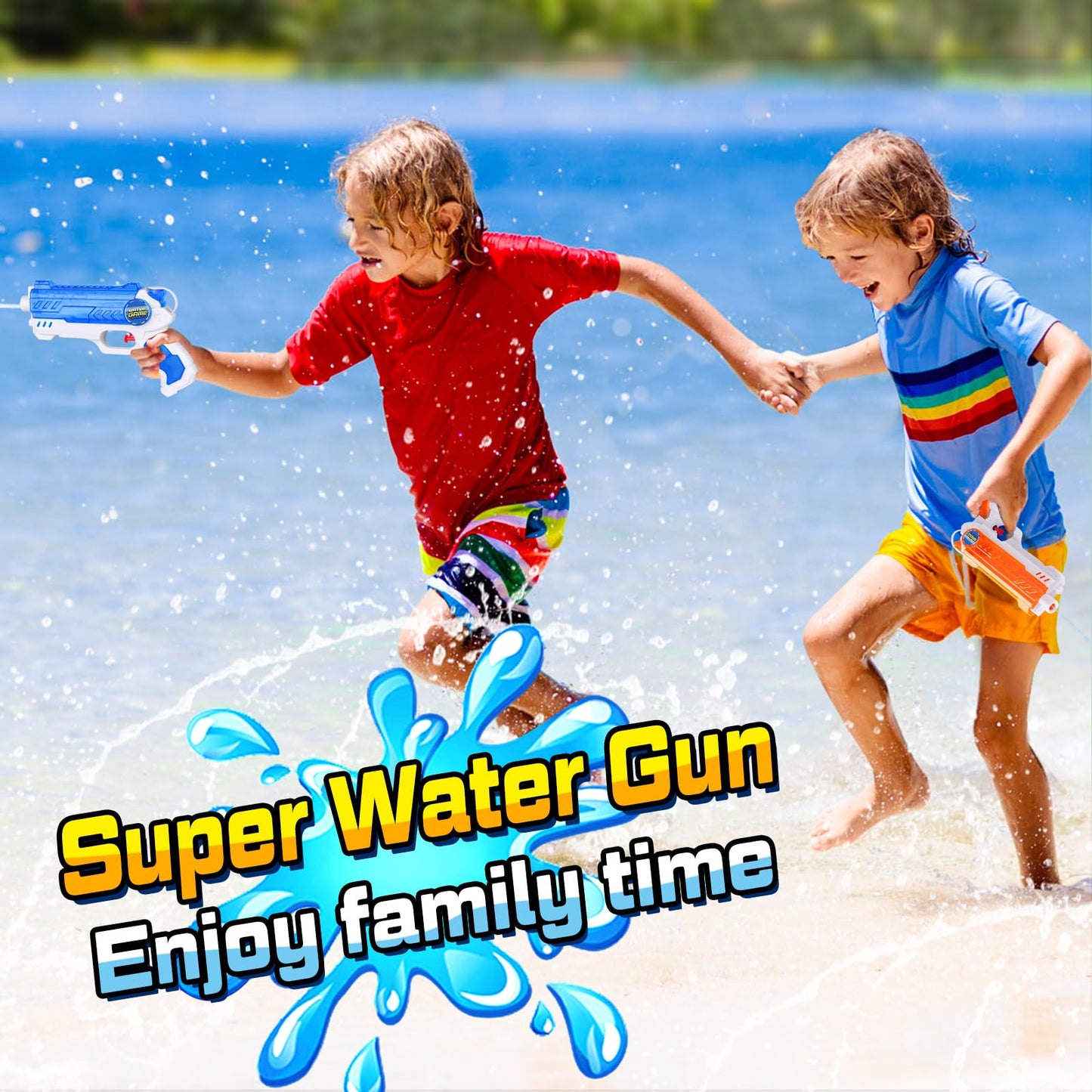 Quanquer Wasserpistole Kinder 280ML wasserpistolen mit 9 Meter Reichweite Outdoor Garten Strand Sommer Party Schwimmbad Spiele Spielzeug für Jungen Mädchen (2 Pack)