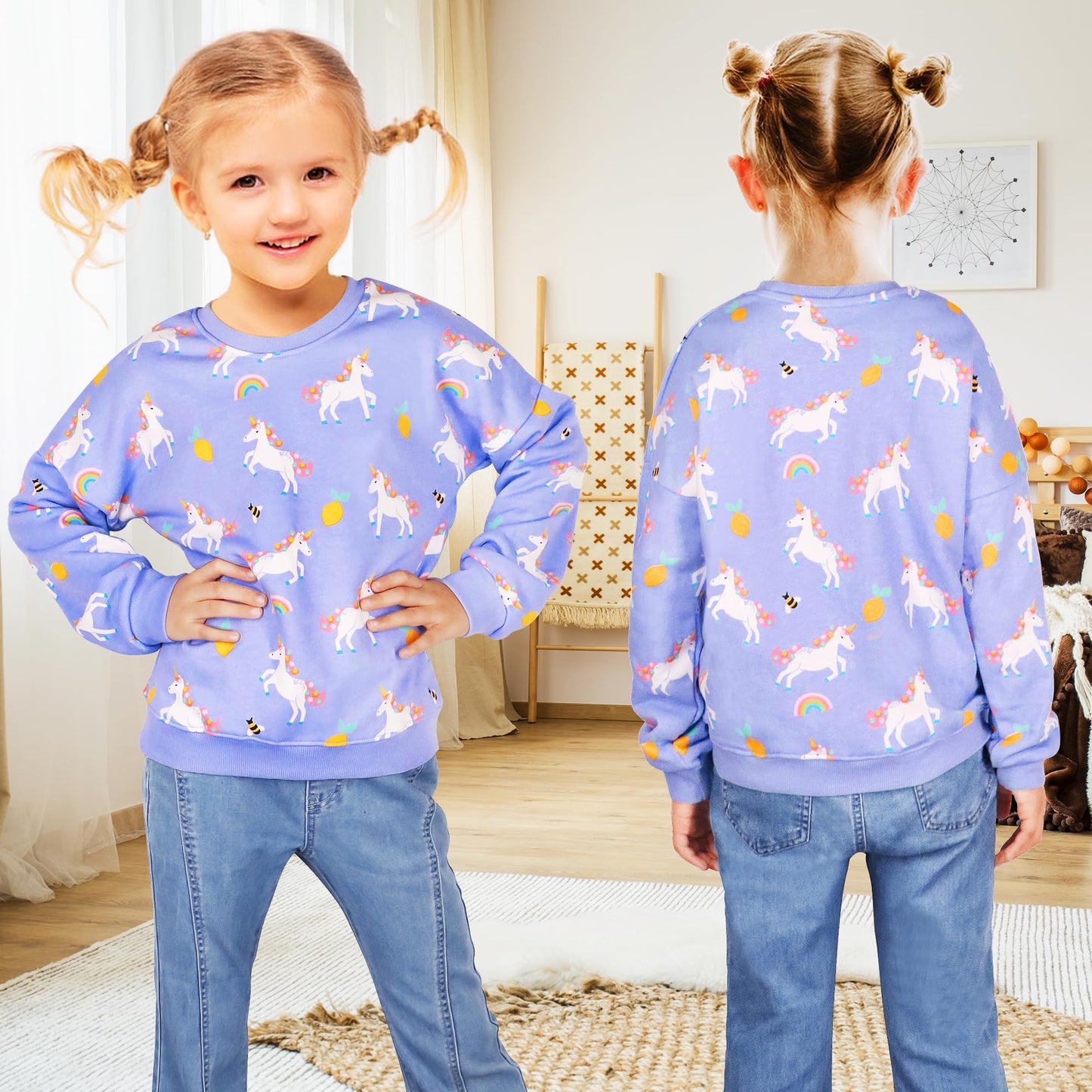 Baogaier Sweatshirt Mädchen Pullover Baumwolle Leichtgewicht Casual Sport Langarmshirt Pailletten Pelzig Tierdruck Kinder Kleidung Langarm Rundhalsausschnitt Tops 2-7 Jahre, Gr.92-122