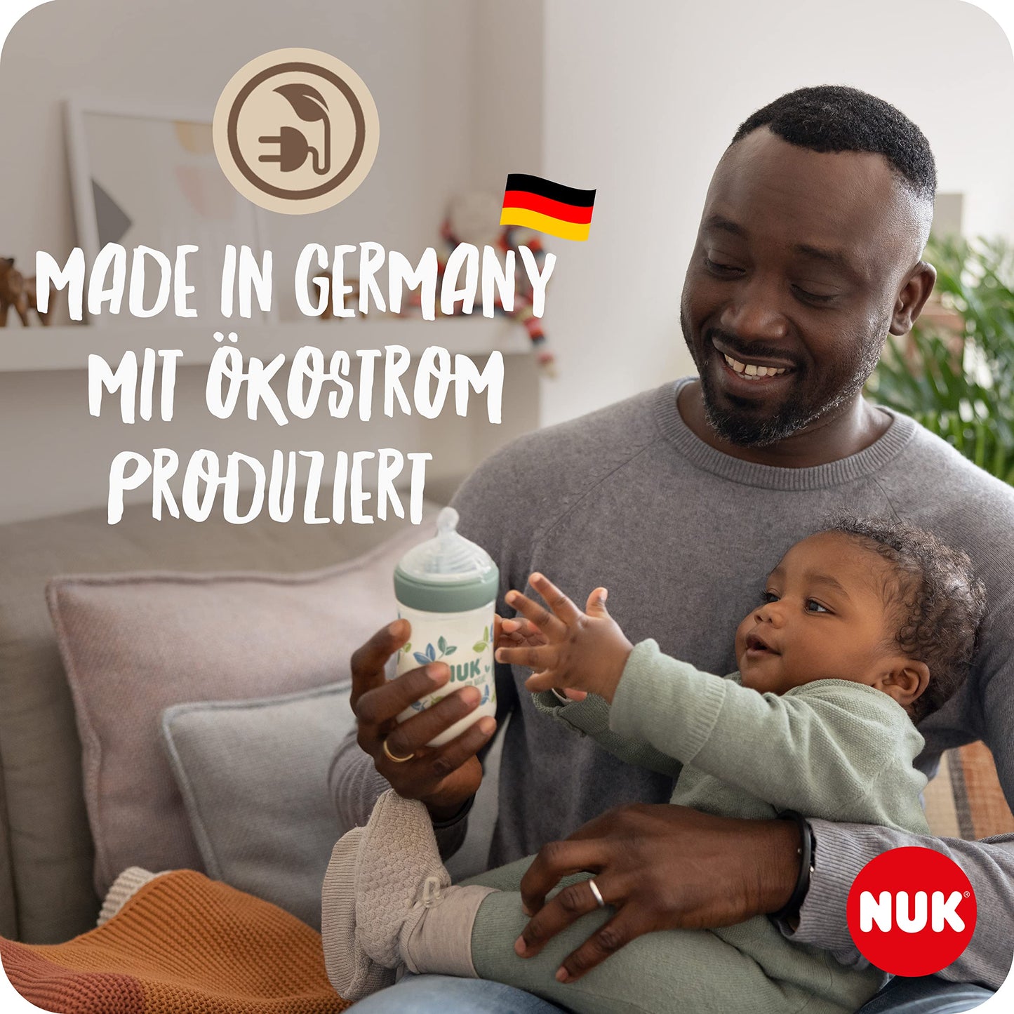 NUK for Nature Babyflaschen | mittelgroßer Trinksauger | 260 ml | Der Mutterbrust nachempfundener Anti-Colic Trinksauger ( Silikon) | Temperature Control | Nachhaltige Materialien | Grün