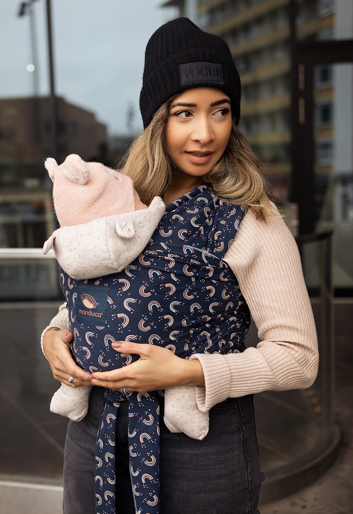 manduca Sling - Babytragetuch - Elastische Babytrage für Neugeborene von der Geburt bis zu 15 kg - Bio-Baumwolle - GOTS zertifiziert