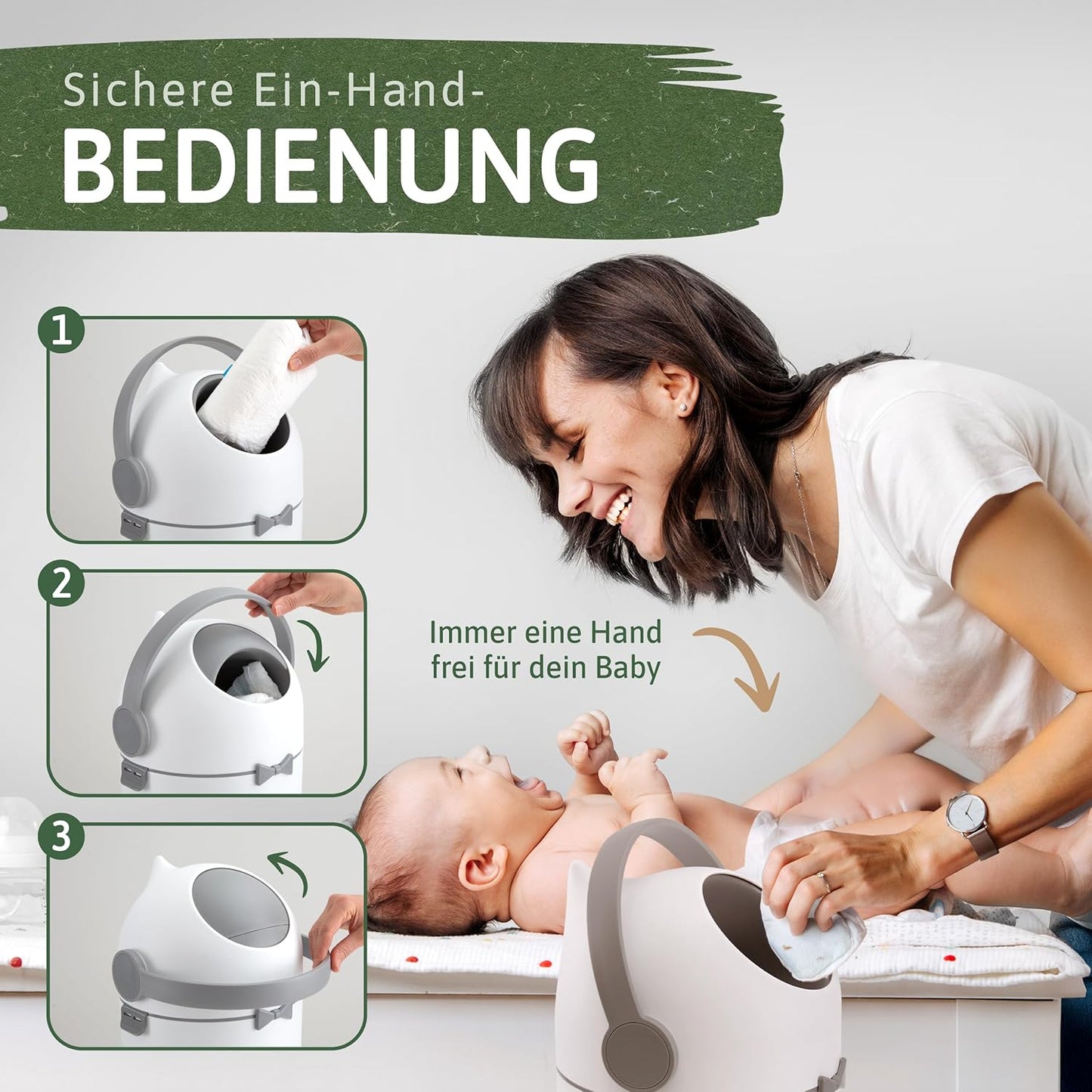 Forche® Windeleimer Baby Mülleimer Geruchsdicht Windelmülleimer ohne teure Nachfüllkassetten, perfekt für einen ganzen Tag,