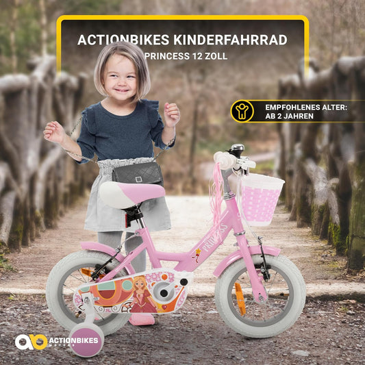 Actionbikes Kinderfahrrad Princess | 12 Zoll - V-Brake Bremsen - Fahrrad für Kinder von 2-5 Jahren - Schutzblech v./h. - Kinder Fahrrad für Mädchen & Jungen - Laufrad - Fahrräder - Bicycle - Kinderrad - Meloni2